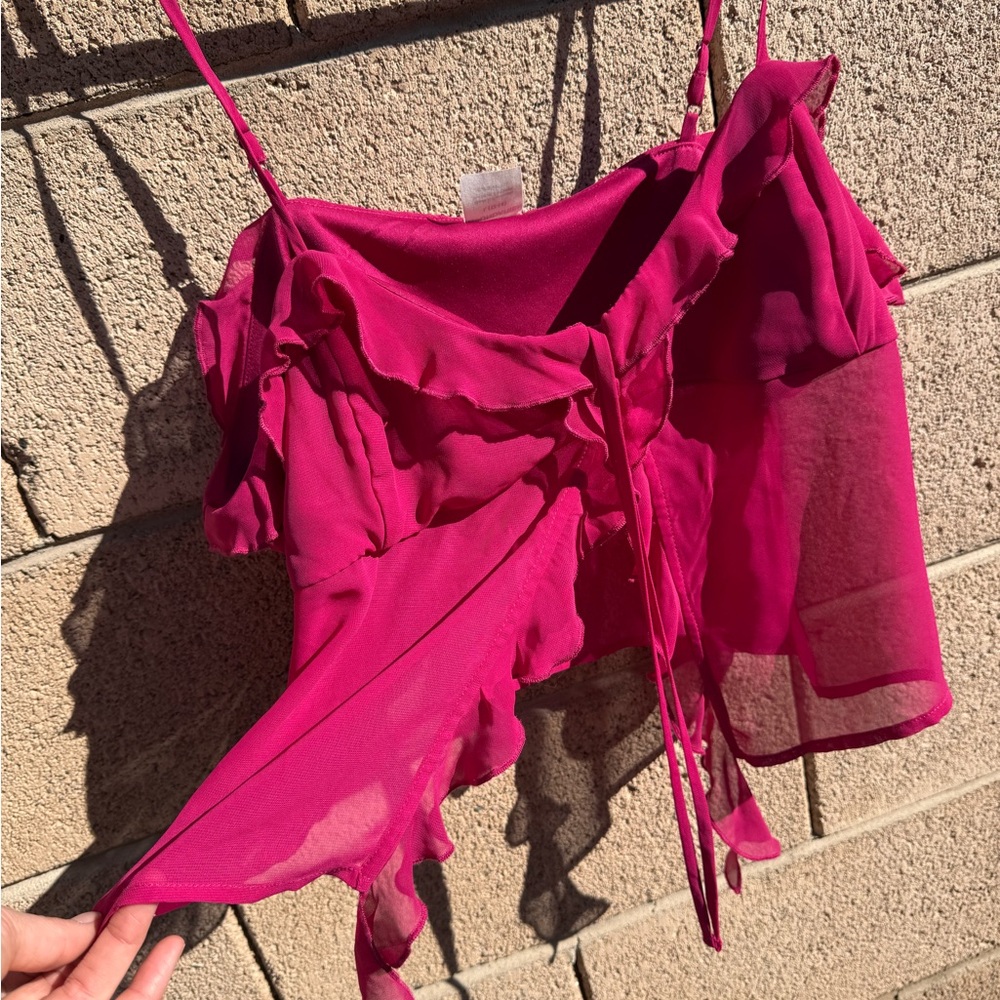 No Boundaries Fuchsia Ruffle Blouse - Picture 4 of 5